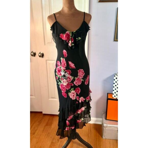 Sue Wong Dresses & Skirts - Vintage Sue Wong Size 8 Black Pink Rose Floral High-Low Evening Dress Y2K